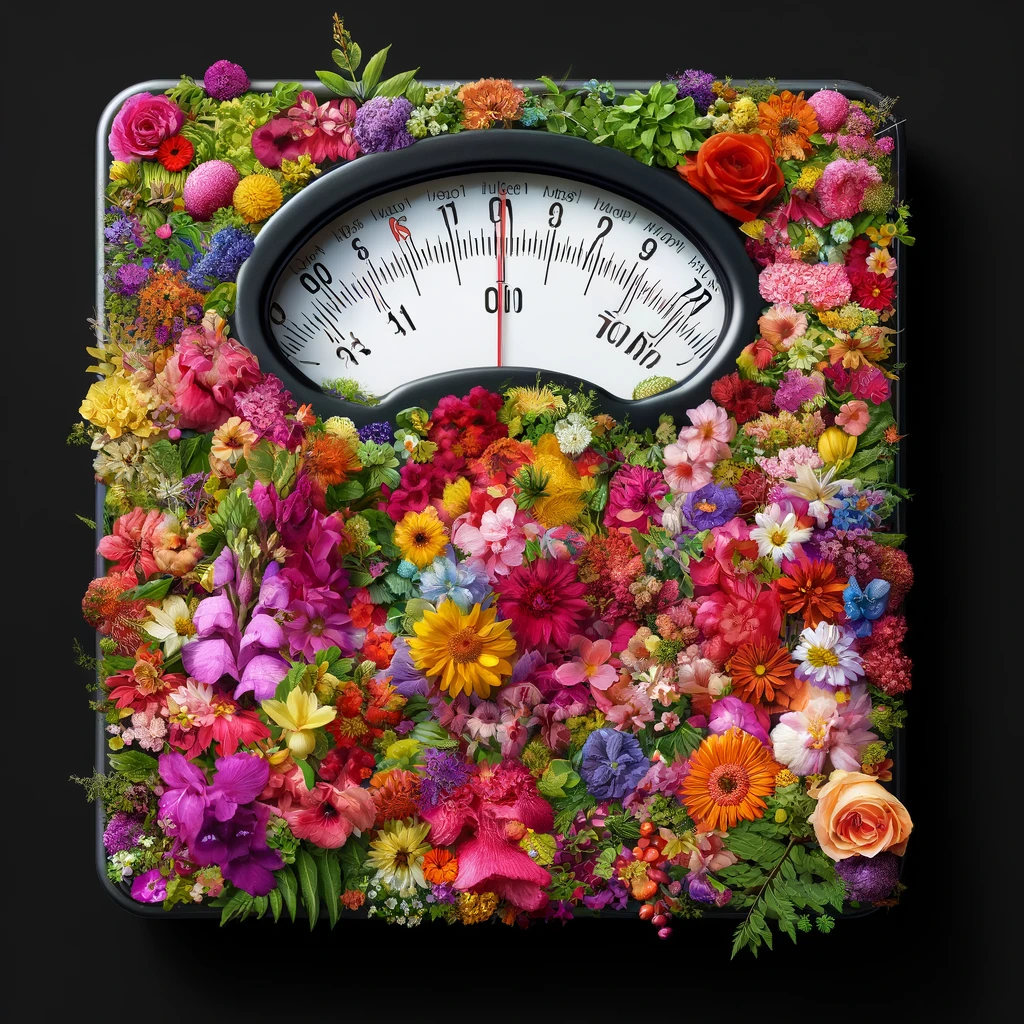Bathroom weighing scale covered in colourful flowers